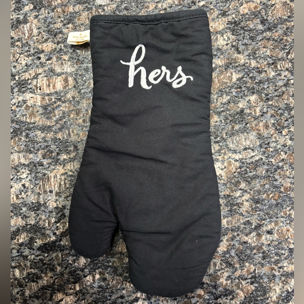 Kate Spade Black Oven Mitt with White Hers and His Embroidery